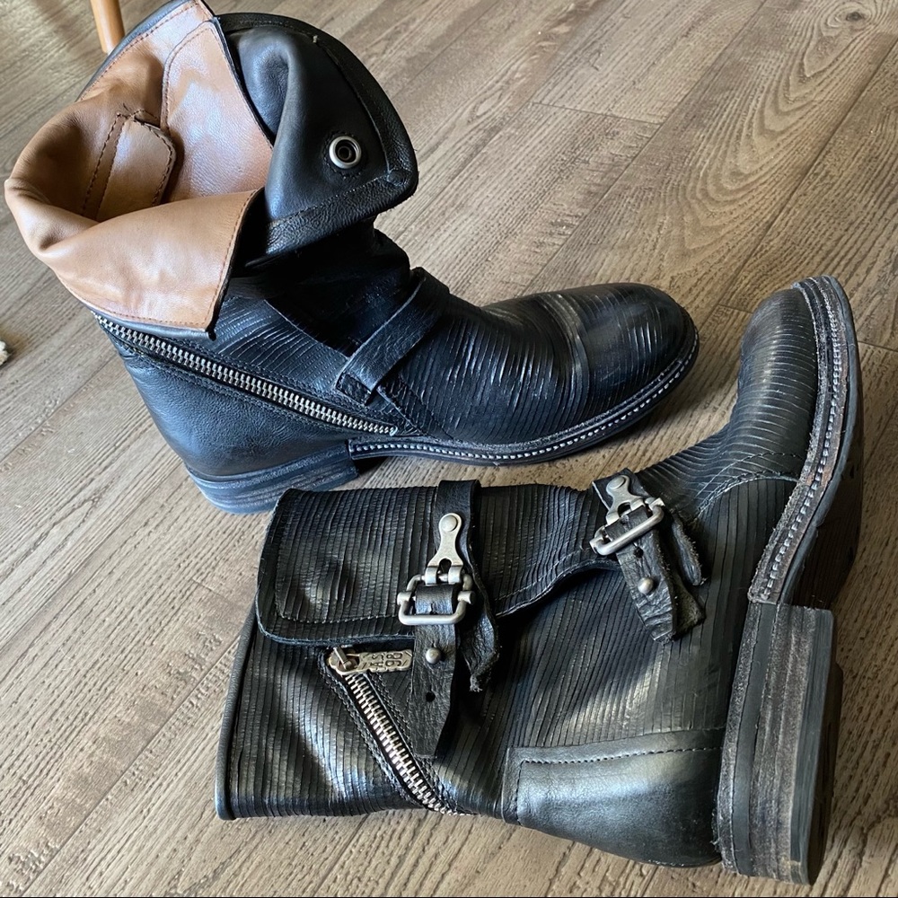 A.S. 98 BLACK LEATHER MID CALF MOTO BOOTS 💥